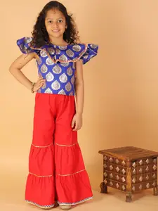 M'andy Girls Woven Design Top With Sharara Clothing Set
