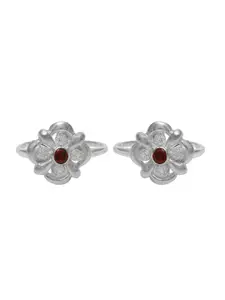 Abhooshan Set Of 2 92.5 Sterling Silver CZ-Studded Adjustable Toe Rings