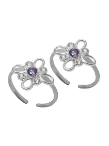 Abhooshan Set Of 2 92.5 Sterling Silver CZ-Studded Adjustable Toe Rings