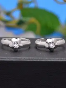 Abhooshan Set Of 2 92.5 Sterling Silver Crystal-Studded Adjustable Toe Rings