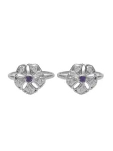 Abhooshan Set Of 2 92.5 Sterling Silver CZ-Studded Adjustable Toe Rings