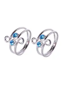 Abhooshan Set Of 2 92.5 Sterling Silver Crystal-Studded Adjustable Toe Rings