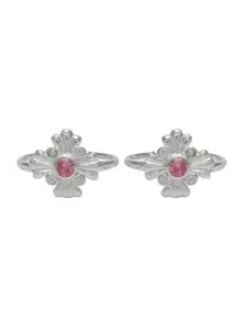 Abhooshan Set Of 2 92.5 Sterling Silver CZ-Studded Adjustable Toe Rings