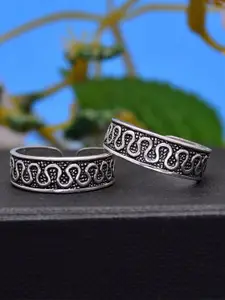 Abhooshan Set Of 2  Sterling Silver Oxidized Adjustable Toe Rings