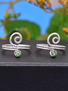 Abhooshan Set Of 2 92.5 Sterling Silver Crystal-Studded Adjustable Toe Rings