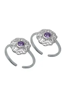 Abhooshan Set Of 2 92.5 Sterling Silver CZ-Studded Adjustable Toe Rings