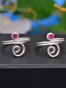 Abhooshan Set Of 2 92.5 Sterling Silver Crystal-Studded Adjustable Toe Rings