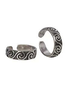 Abhooshan Set Of 2 92.5 Sterling Silver Oxidized Adjustable Toe Rings