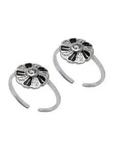 Abhooshan Set Of 2 92.5 Sterling Silver Enamelled CZ-Studded Adjustable Toe Rings