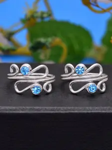 Abhooshan Set Of 2 92.5 Sterling Silver Crystal-Studded Adjustable Toe Rings