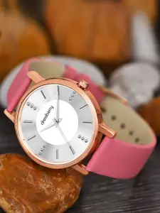 DressBerry Women Embellished Dial & Pink Leather Bracelet Style Straps Analogue Watch