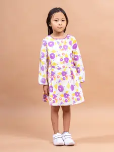 Sangria Floral Printed Long Sleeve A-line Cotton Dress