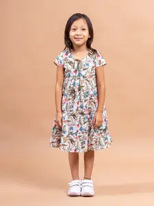 Sangria Girls White Floral Printed Pure Cotton A-line Midi Dress
