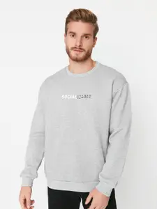 Trendyol Round Neck Typography Printed Pullover Sweatshirt