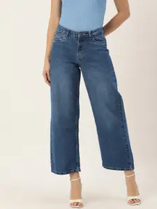 AND Women Pure Cotton Wide Leg Light Fade Mid-Rise Jeans