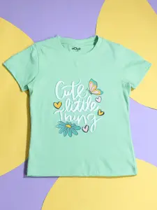 Hoop Girls Typography Printed Cotton T-shirt