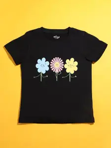 Hoop Girls Floral Printed Round Neck Cotton T-shirt