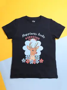 Hoop Girls Graphic Printed Regular Fit Cotton T-shirt