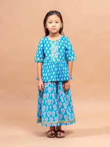 Sangria Girls Ethnic Motifs Printed Pure Cotton Lehenga Choli