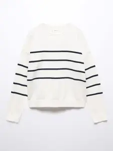 Mango Kids Girls Striped Drop-Shoulder Sleeves Pullover