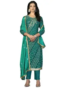 MANVAA Green & Gold-Toned Printed Unstitched Dress Material