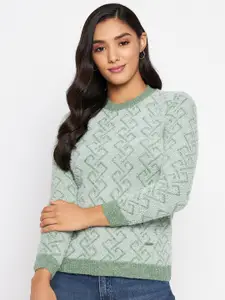 CLAPTON Geometric Printed Round Neck Pullover Sweater