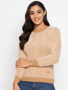 CLAPTON Geometric Printed Round Neck Pullover Sweater