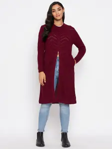 CLAPTON Open Knit Self Design Longline Cardigan Sweater