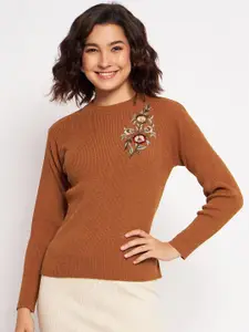 CLAPTON Ribbed Floral Embroidered Pullover Sweater