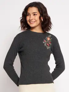 CLAPTON Woollen Pullover With Floral Embroidered Detail