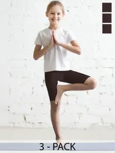 TWIN BIRDS Girls Pack of 3 Mid-Rise Skinny Fit Pure Cotton  Sports Shorts