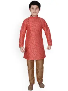 Pro-Ethic STYLE DEVELOPER Boys Floral Printed Band Collar Angrakha Kurta With Pyjamas