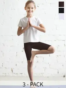 TWIN BIRDS Girls Pack of 3 Mid-Rise Skinny Fit Pure Cotton  Sports Shorts