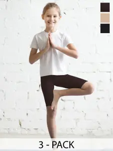 Twin Birds Girls Pack of 3 Skinny Fit Knee Length Pure Cotton Sports Shorts