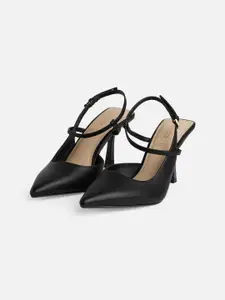 ALDO Leather Pointed Toe Slim Pumps With Backstrap