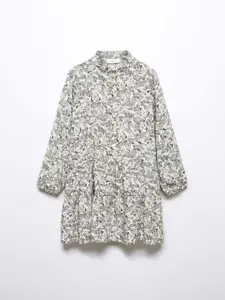 Mango Kids Girls Butterfly Printed Gathered Detail Tiered Drop-Waist Dress