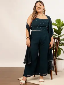 indo street Plus Size Embellished Crop Top & Palazzos