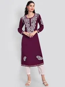 Seva Chikan Paisley Embroidered Chikankari Straight Kurta