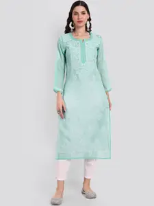 Seva Chikan Floral Motifs Embroidered Chikankari Straight Kurta