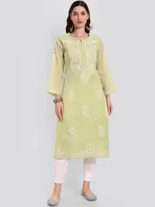 Seva Chikan Floral Motifs Embroidered Chikankari Straight Kurta
