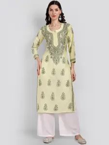Seva Chikan Ethnic Motifs Embroidered Lucknowi Chikankari Cotton Straight Kurta