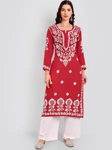 Seva Chikan Ethnic Motifs Chikankari Embroidered Kurta