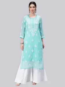 Seva Chikan Floral Lucknowi Chikankari Embroidered Straight Georgette Kurta with Slip