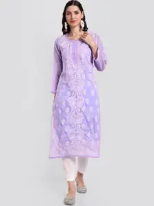 Seva Chikan Floral Motifs Embroidered Chikankari Straight Kurta