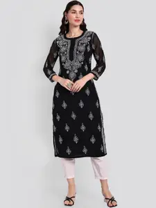 Seva Chikan Ethnic Motifs Chikankari Embroidered Kurta With Slip