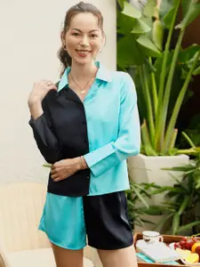 STREET 9 Blue & Black Colourblocked Shirt With Short