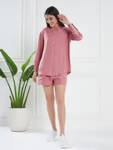 KASSUALLY Pink Spread Collar Long Sleeve Casual Shirt