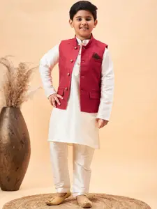 VASTRAMAY Mandarin Collar Straight Kurta With Pyjamas