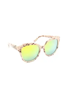 HRINKAR Women Mirrored Lens & White Round Sunglasses With UV Protected Lens