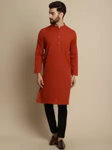 even Striped Pure Cotton Band Collar Kurta